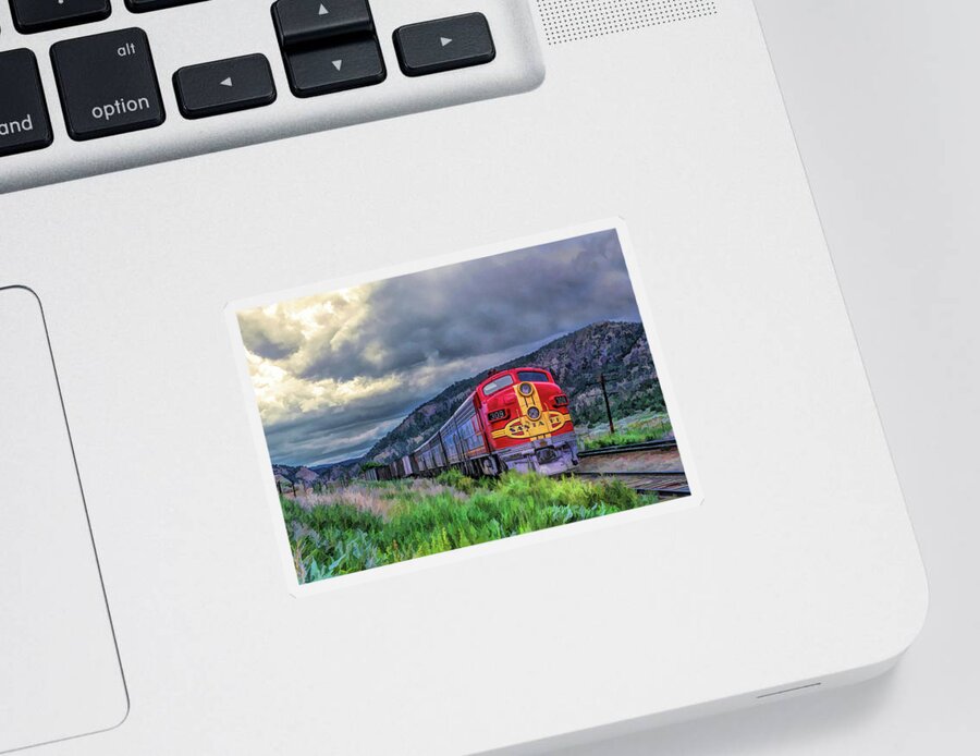 Train Sticker featuring the painting Warbonnet F7 Santa Fe Locomotive by Christopher Arndt