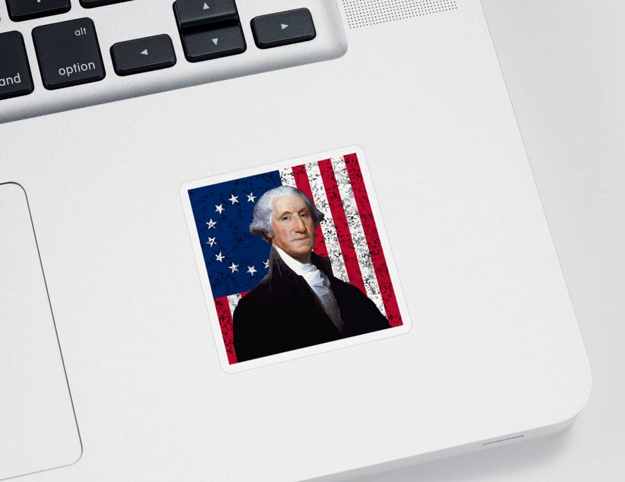 George Washington Sticker featuring the painting Washington and The American Flag by War Is Hell Store
