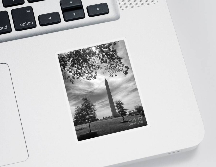 Washington Sticker featuring the photograph Washington Monument in Black and White by Angela Rath
