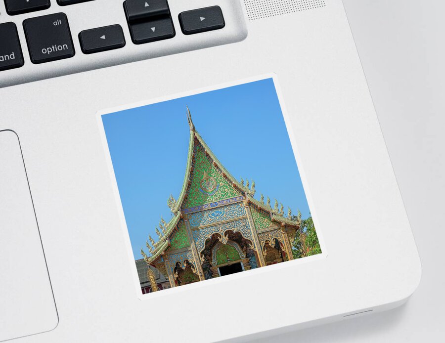 Scenic Sticker featuring the photograph Wat Rong Sao Wihan Luang Gable DTHLU0151 by Gerry Gantt