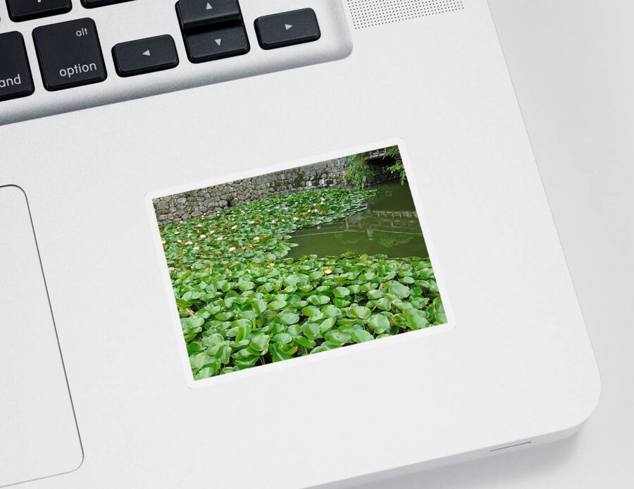 Sunpu Castle Park Sticker featuring the photograph Water Lilies In The Moat by Susan Lafleur