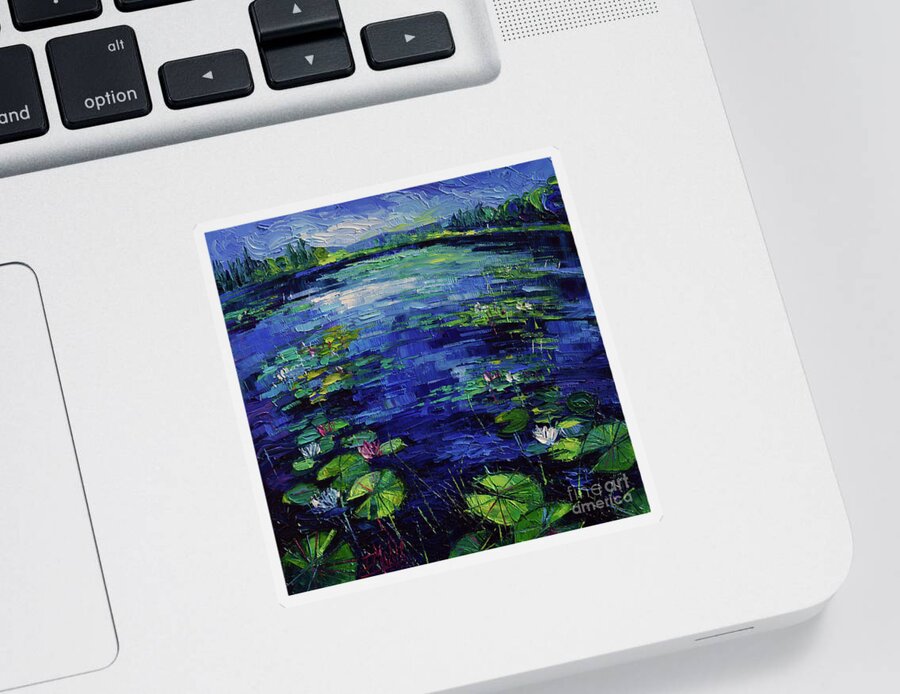 Water Lilies Magic Sticker featuring the painting Water Lilies Magic by Mona Edulesco