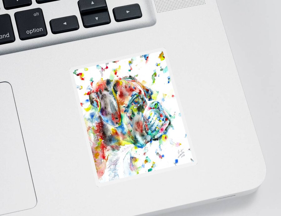 Boxer Sticker featuring the painting Watercolor Boxer by Fabrizio Cassetta