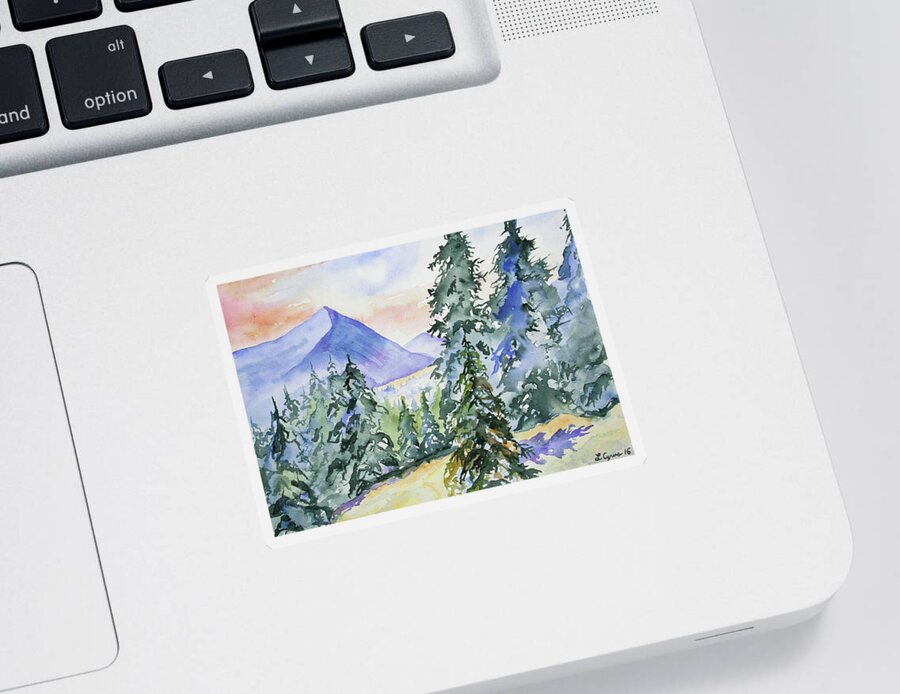 Mountain Sticker featuring the painting Watercolor - Colorado Winter Mountain Sunrise by Cascade Colors