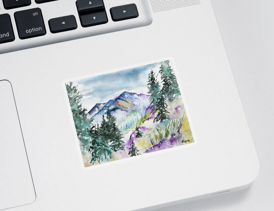 Long's Peak Sticker featuring the painting Watercolor - Long's Peak Summer Landscape by Cascade Colors