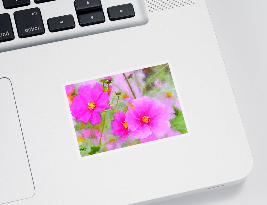 Watercolor Floral Sticker featuring the painting Watercolor Pink Cosmos by Bonnie Bruno