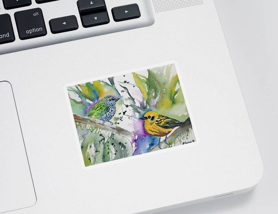 Spotted Tanager Sticker featuring the painting Watercolor - Spotted Tanager and Golden Tanager by Cascade Colors