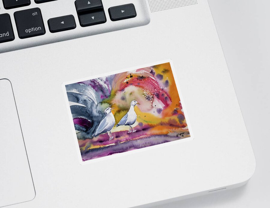 Gull Sticker featuring the painting Watercolor - Two Gulls by Cascade Colors