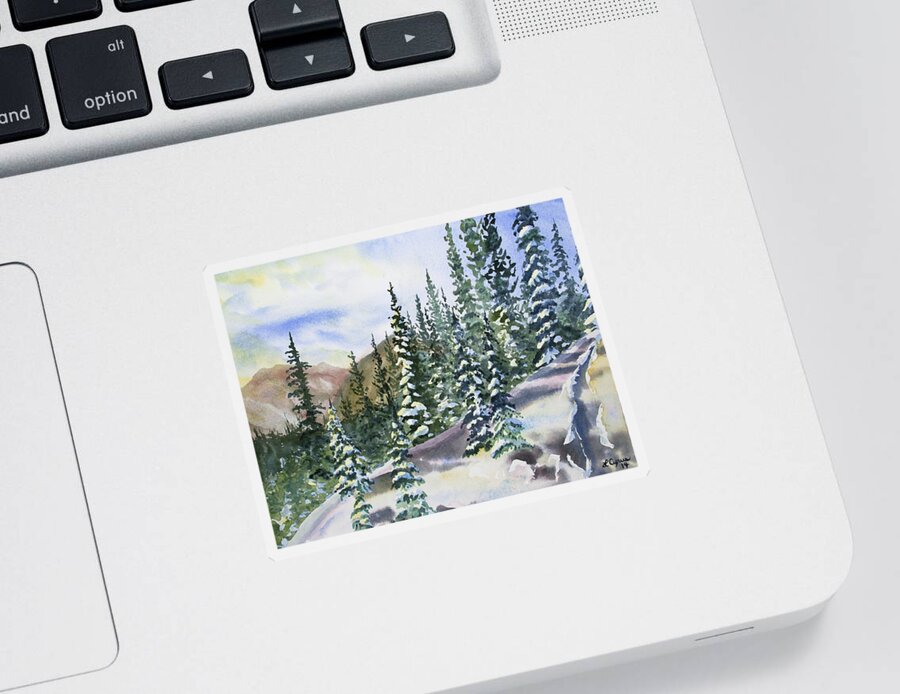Landscape Sticker featuring the painting Watercolor - Winter Snow-covered Landscape by Cascade Colors