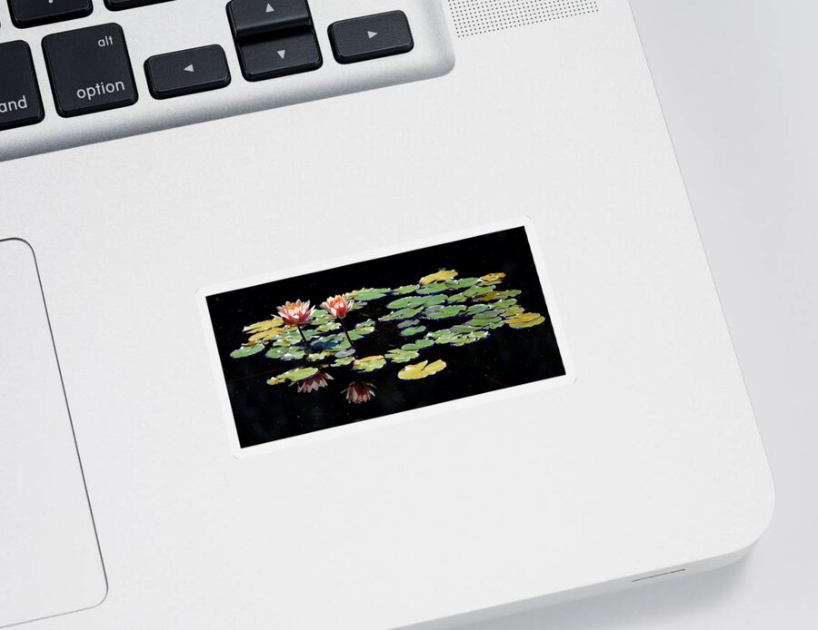 Waterlily Sticker featuring the painting Waterlily Panorama by Marilyn Smith