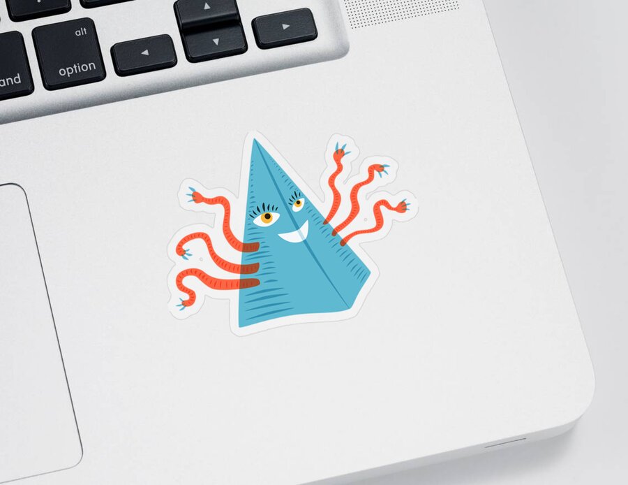 Pyramid Sticker featuring the digital art Weird Blue Pyramid Character With Tentacles by Boriana Giormova