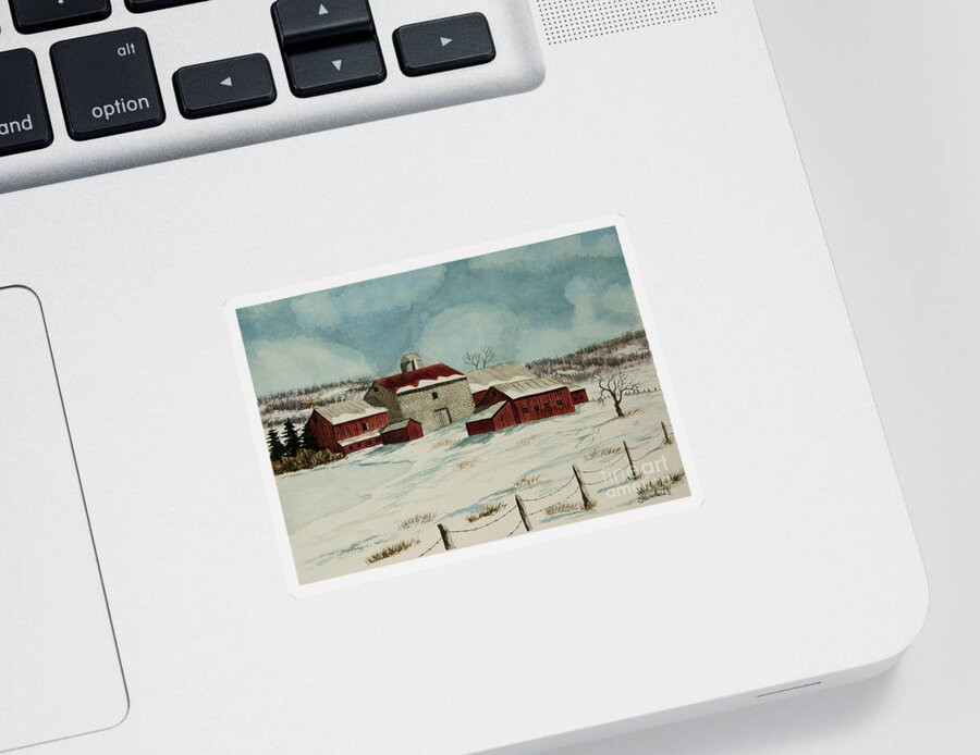 Winter Scene Paintings Sticker featuring the painting West Winfield Farm by Charlotte Blanchard