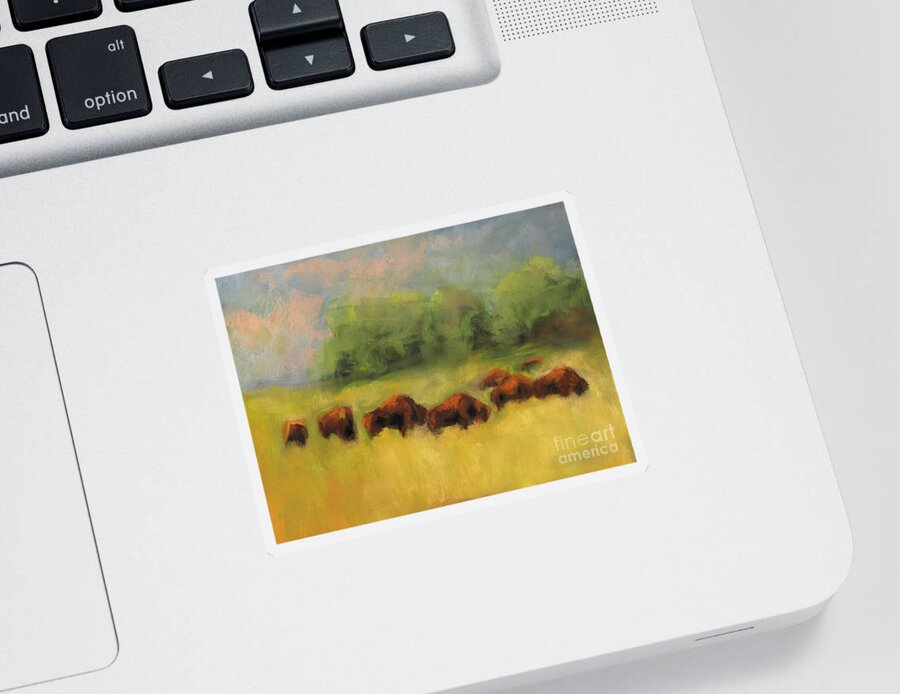 Bison Sticker featuring the painting Where the Buffalo Roam by Frances Marino