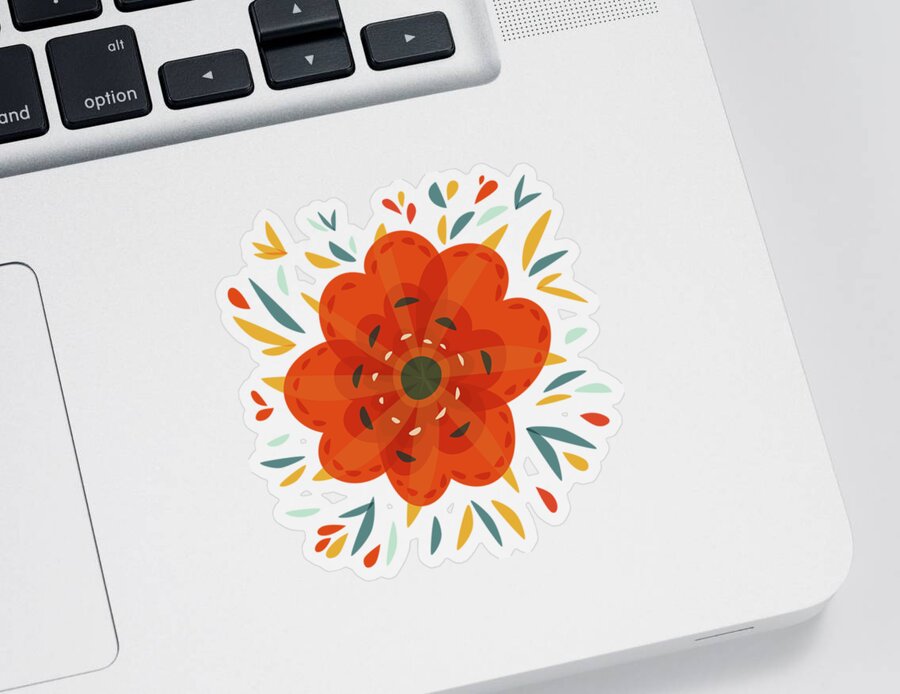 Flower Sticker featuring the digital art Whimsical Decorative Orange Flower by Boriana Giormova