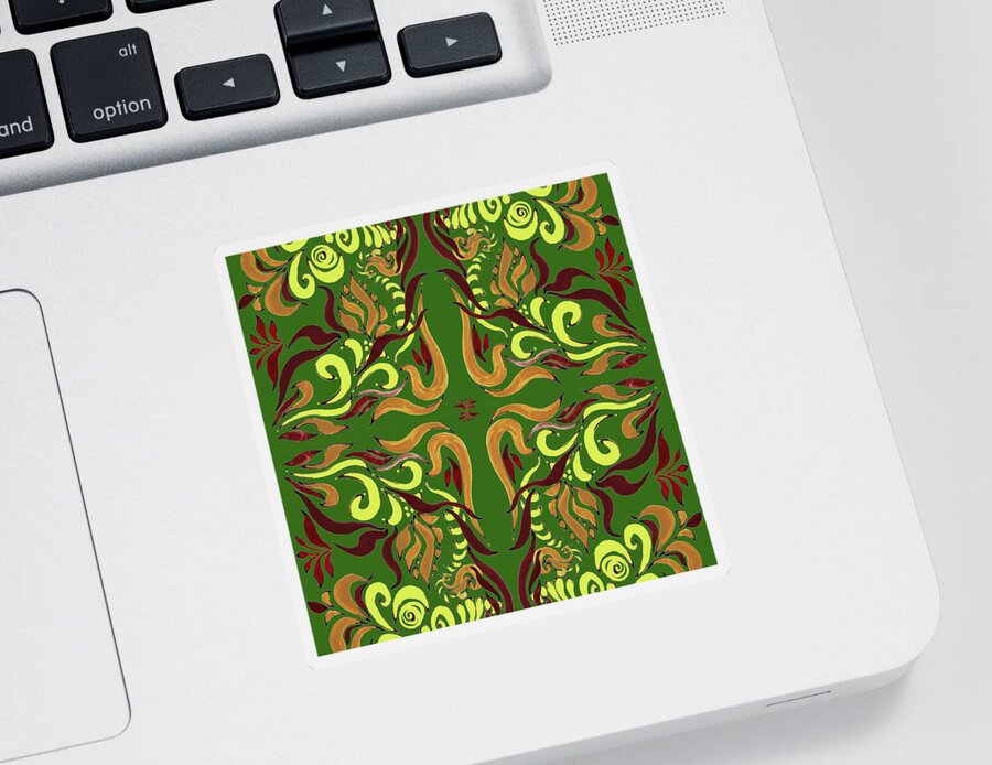 Whimsical Sticker featuring the painting Whimsical Organic Pattern in Yellow and Green I by Irina Sztukowski