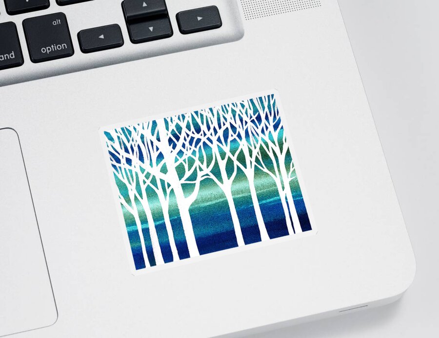 Teal Sticker featuring the painting White And Teal Forest by Irina Sztukowski