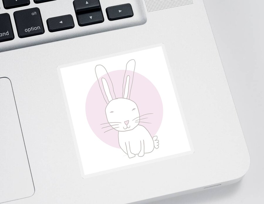 Bunny Sticker featuring the mixed media White Bunny On Pink- Art by Linda Woods by Linda Woods