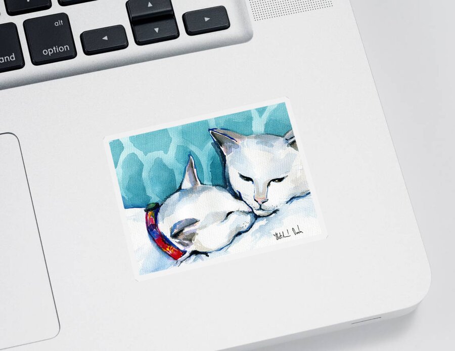 Cat Sticker featuring the painting White Cat Affection by Dora Hathazi Mendes