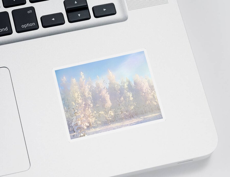 Nature Sticker featuring the digital art White Forest Morning by Shelli Fitzpatrick