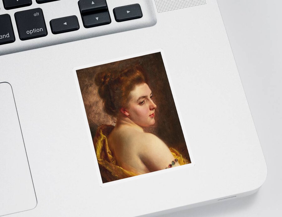 Gustave Jean Jacquet Sticker featuring the painting White Shoulders by Gustave Jean Jacquet