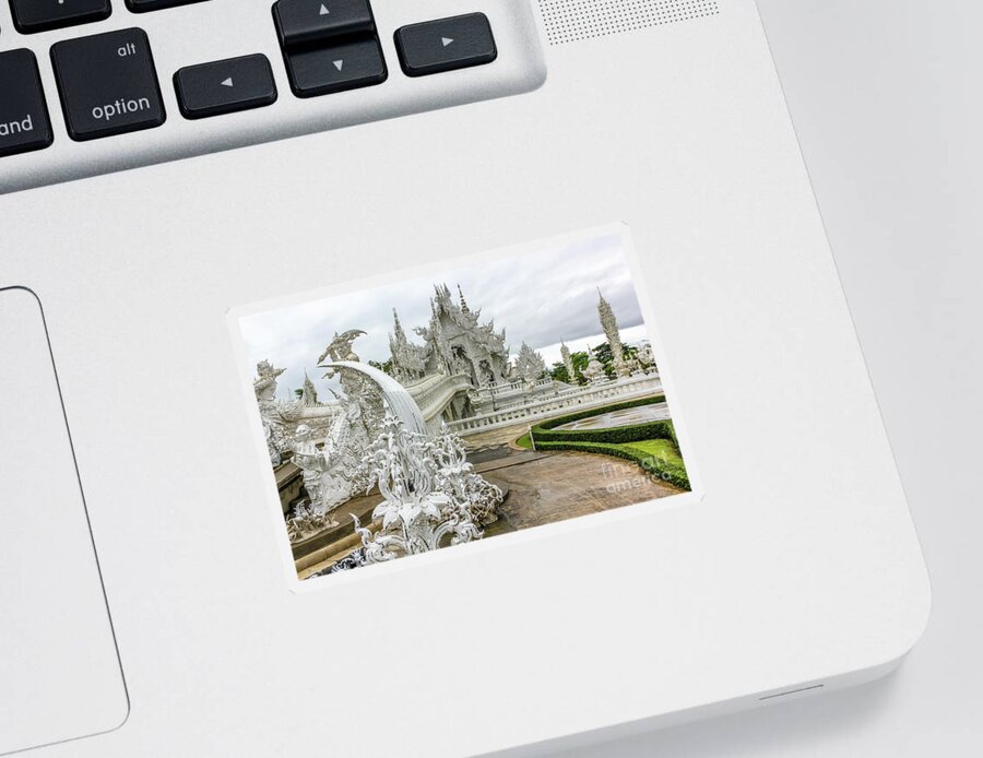 Buddhist Temple Sticker featuring the photograph White Temple Thailand by Benny Marty