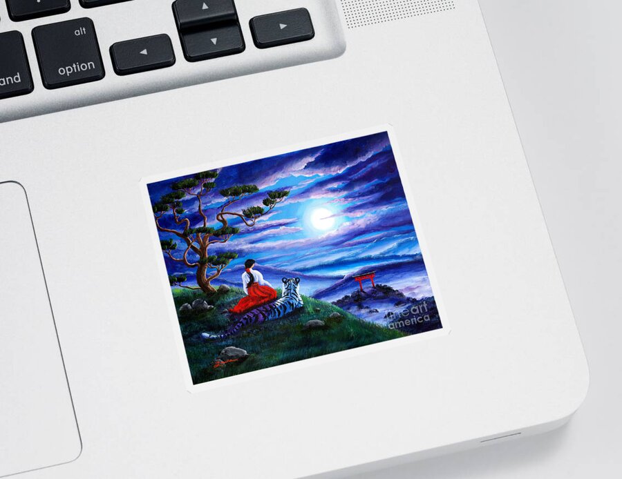 Japanese Sticker featuring the painting White Tiger Meditation by Laura Iverson