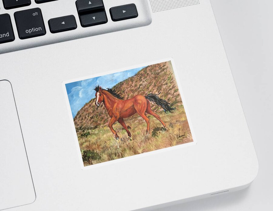 Wild Horse Walking Among The Hills. Horse Sticker featuring the painting Wild Horse in Virginia City, Nevada by Charme Curtin