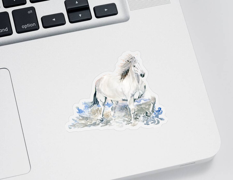 Wild White Horse Sticker featuring the painting Wild White Horse #1 by Melly Terpening
