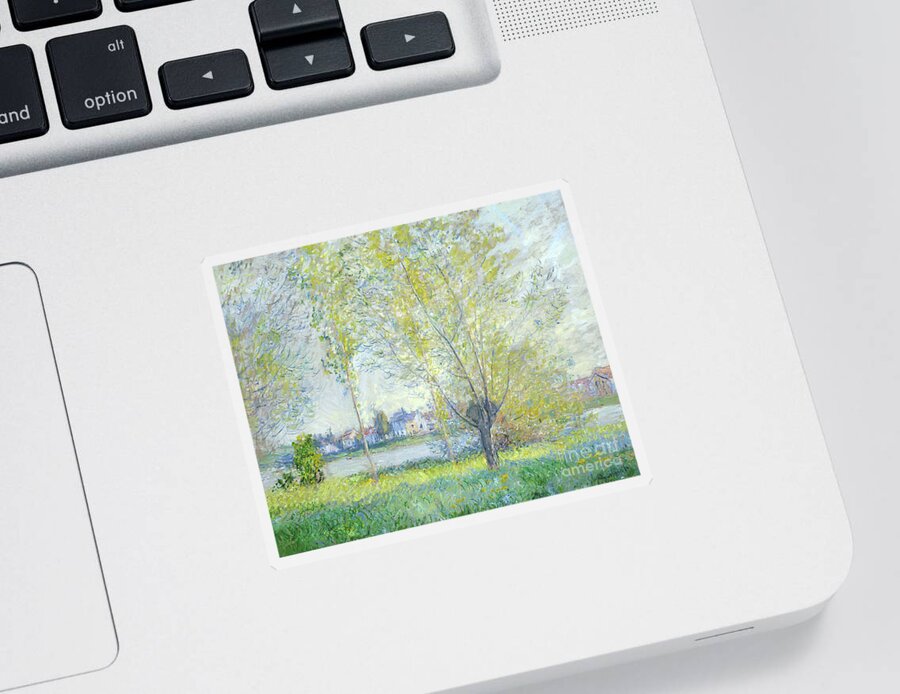 Willows At Vetheuil Sticker featuring the painting Willows at Vetheuil, 1880 by Claude Monet