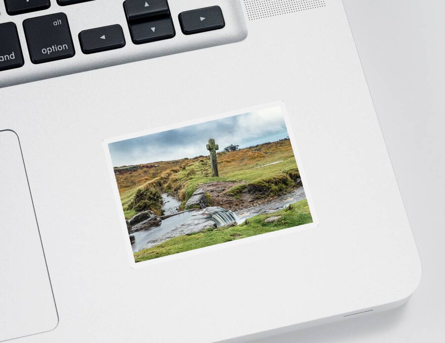 Windypost Cross Sticker featuring the photograph Windypost Cross - Dartmoor by Joana Kruse