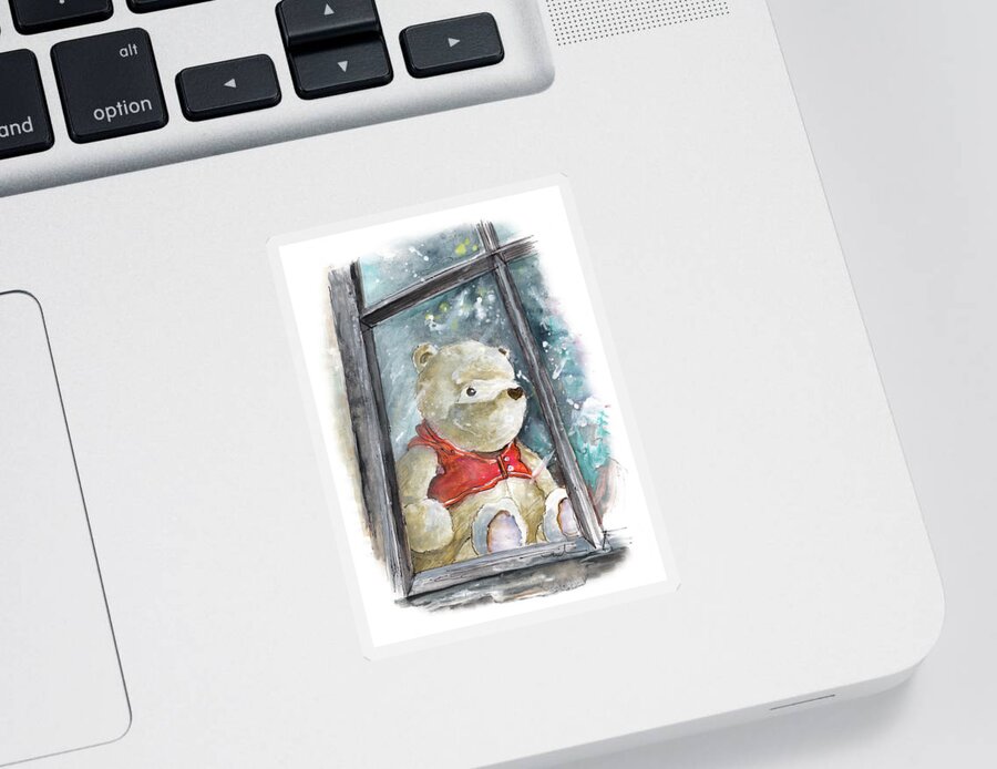 Travel Sticker featuring the painting Winnie The Pooh In Fowey by Miki De Goodaboom