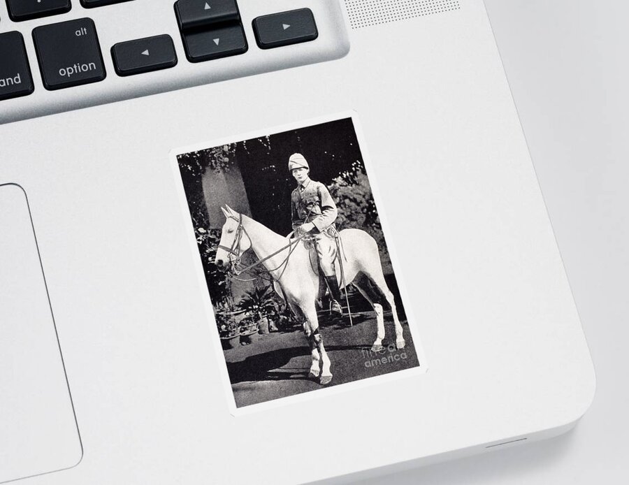 Winston Churchill Sticker featuring the photograph Winston Churchill on horseback in Bangalore, India in 1897 by English School