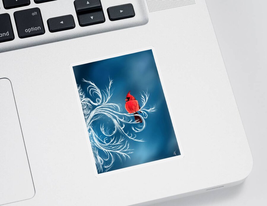 Bird Sticker featuring the digital art Winter Cardinal by Norman Klein
