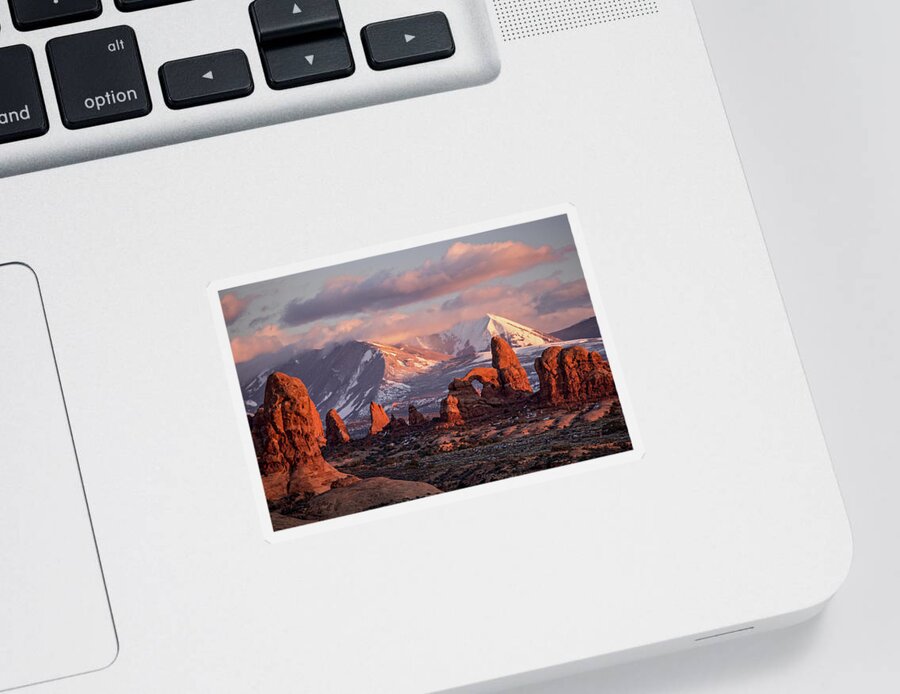 Winter Sticker featuring the photograph Winter in Arches NP by Wesley Aston