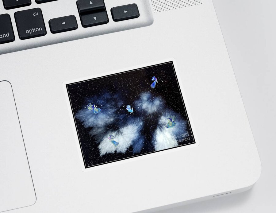 Blue Sticker featuring the digital art Winter Leaves And Fairies by Diamante Lavendar