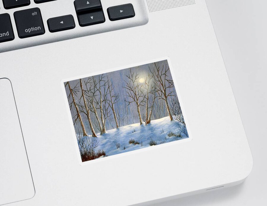 Landscape Sticker featuring the painting Winter Night by Jerry Walker