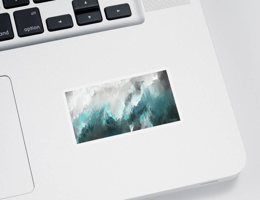 Ight Blue Sticker featuring the painting Wintery Mountain- Turquoise and Gray modern Artwork by Lourry Legarde