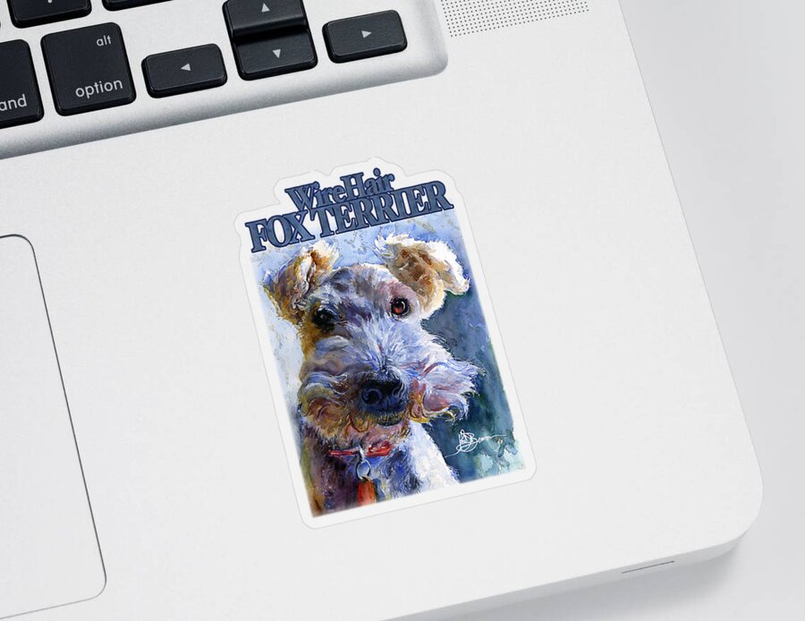 Dog Sticker featuring the painting Wire Hair Fox Terrier Shirt by John D Benson