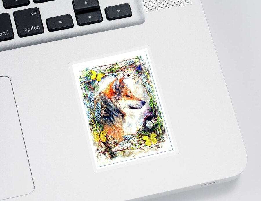 Wolf Sticker featuring the digital art Wolf Portrait by Kathy Kelly