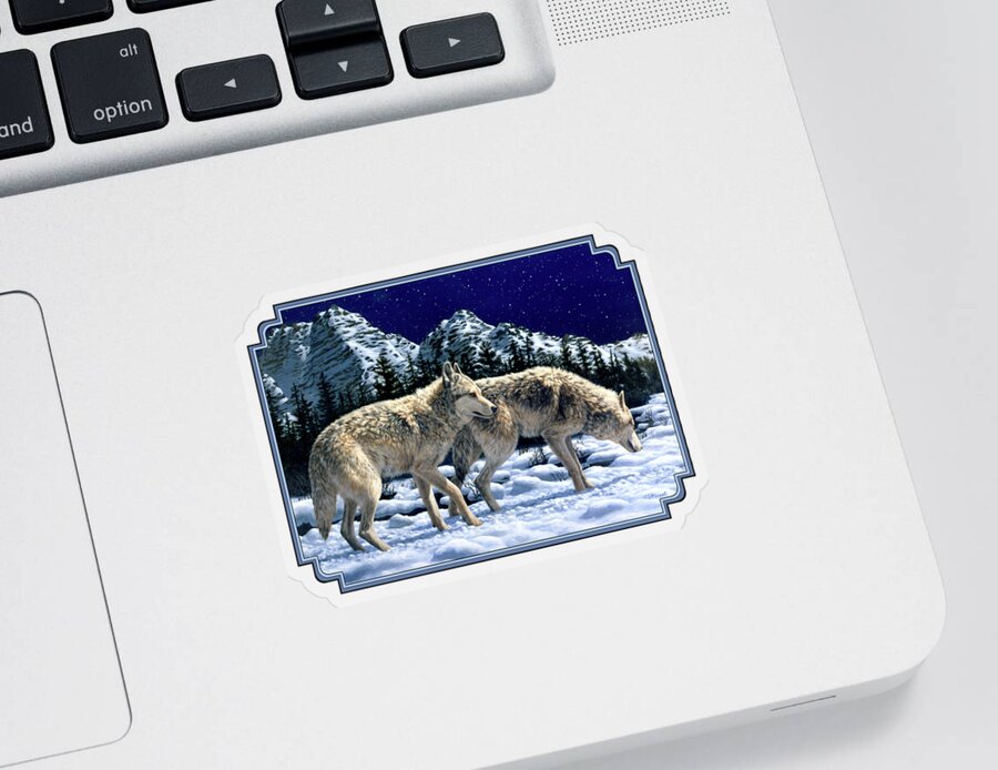 Wolf Sticker featuring the painting Wolves - Unfamiliar Territory by Crista Forest
