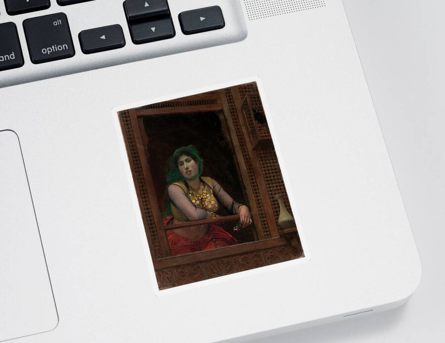 Jean-leon Gerome Sticker featuring the painting Woman at a Balcony by Jean-Leon Gerome