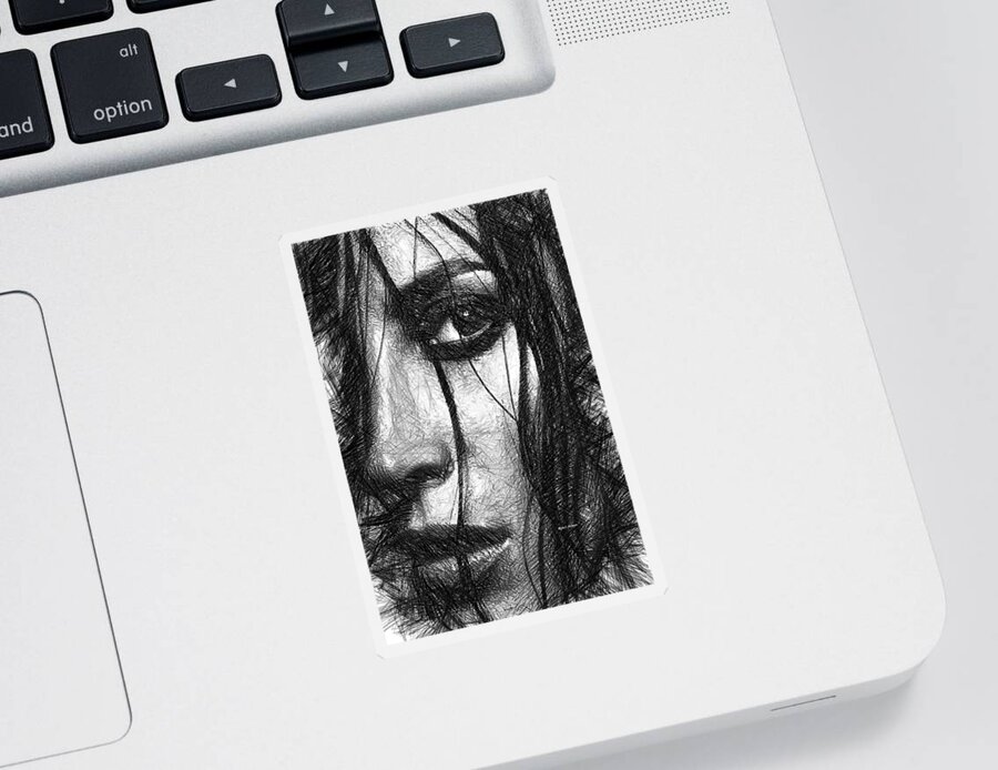 Female Sticker featuring the digital art Woman Sketch in Black and White by Rafael Salazar