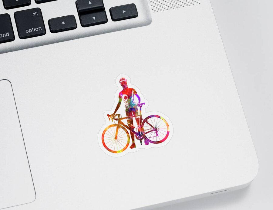 Cycling Sticker featuring the painting Woman triathlon cycling 02 by Pablo Romero
