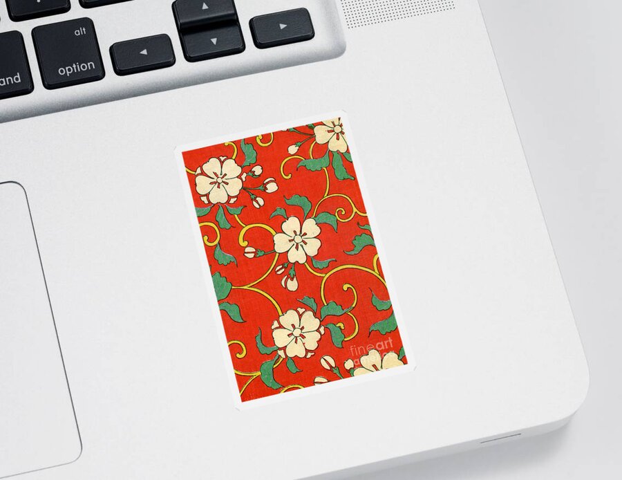 Red Sticker featuring the painting Woodblock Print of Apple Blossoms by Japanese School