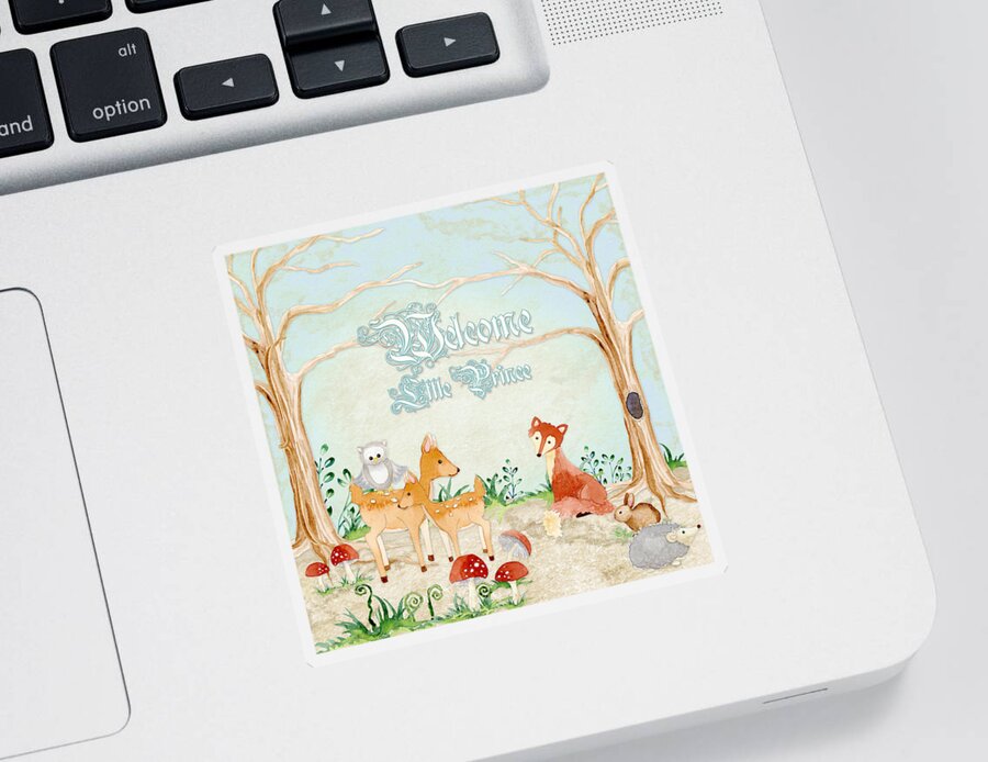 Woodchuck Sticker featuring the painting Woodland Fairy Tale - Welcome Little Prince by Audrey Jeanne Roberts
