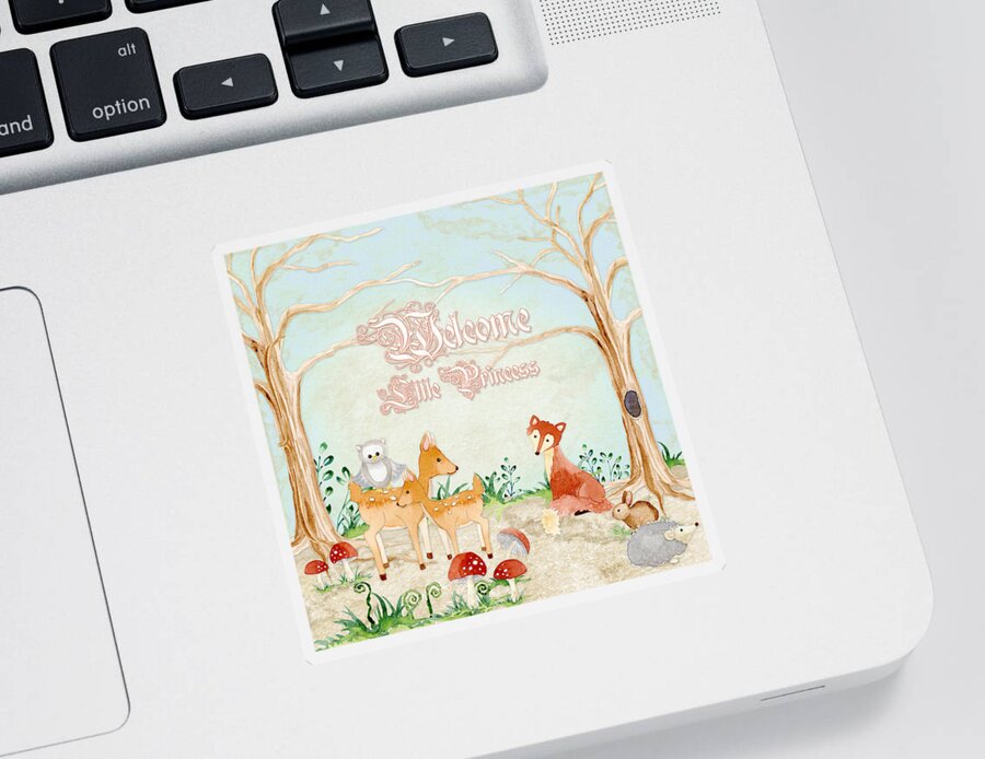 Woodchuck Sticker featuring the painting Woodland Fairy Tale - Welcome Little Princess by Audrey Jeanne Roberts