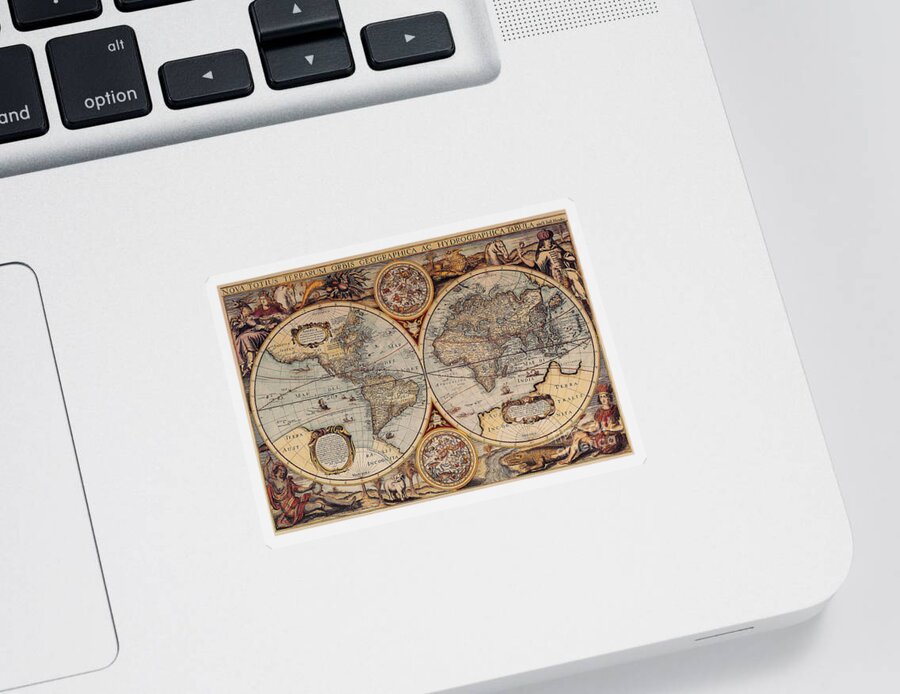World Map Sticker featuring the photograph World Map 1636 by Photo Researchers