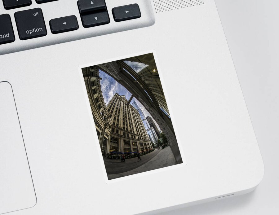 Trump Tower Sticker featuring the photograph Wrigley and Trump a fisheye view by Sven Brogren
