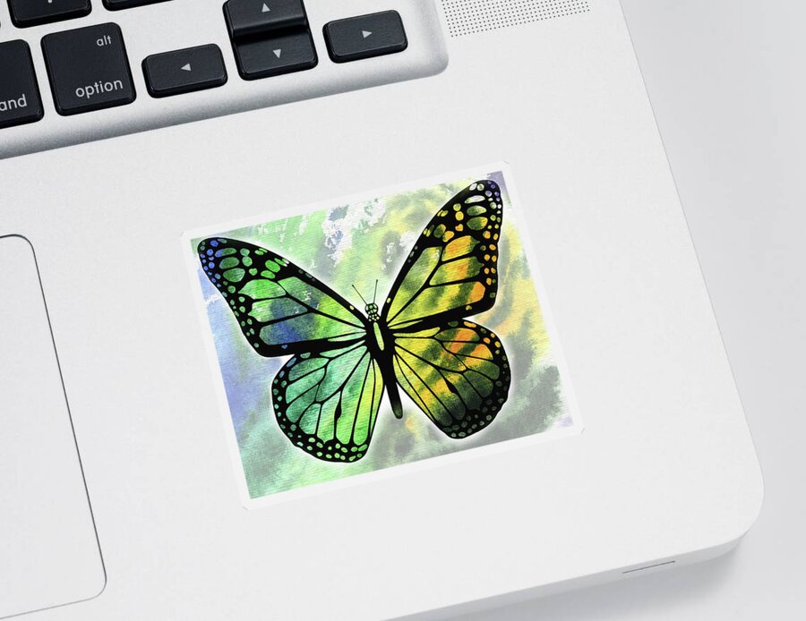 Watercolor Butterfly Sticker featuring the painting Yellow And Green Watercolor Butterfly by Irina Sztukowski