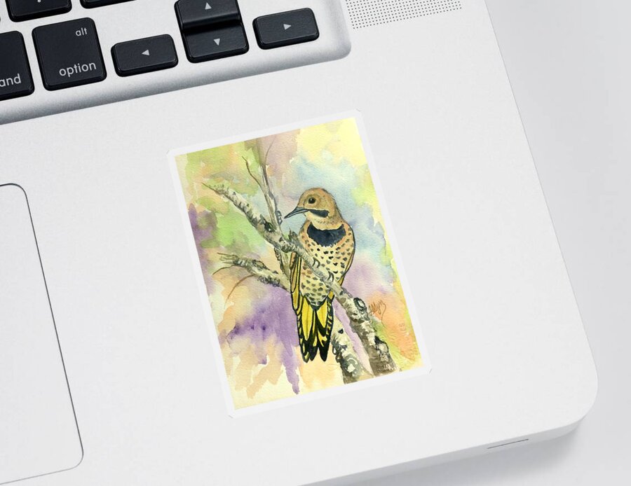Yellow Shafted Flicker Sticker featuring the painting Yellow Shafted Northern Flicker by Ellen Levinson